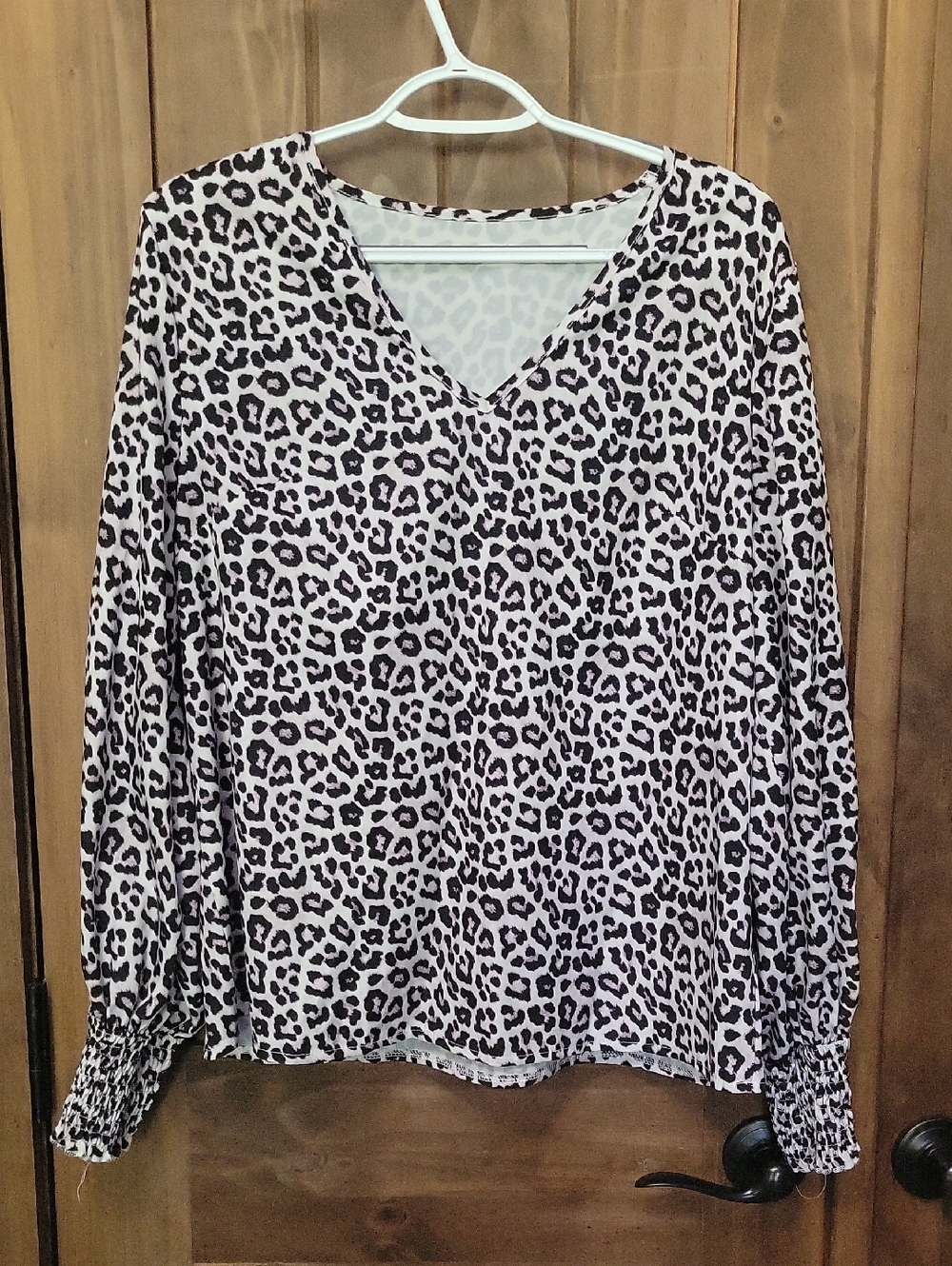 SHEIN Taupe and Black Leopard V-Neck Long Sleeve Top